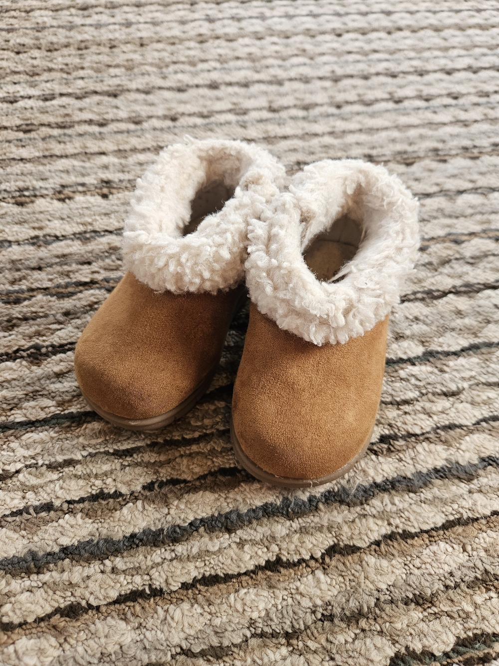 Cozy Tan Faux-Shearling Kids Slip-On Boots